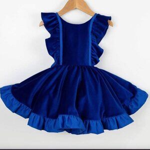 Girls Pleiades Designs Royal Blue Velvet Belle Shortie Dress Bow Back Formal 7
